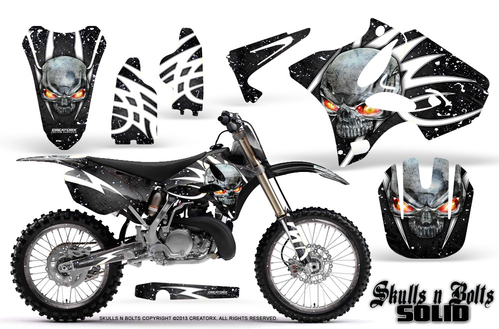 Yamaha YZ125-YZ250 02-12 Graphics Kit Skulls n Bolts Solid White Black NP Rims